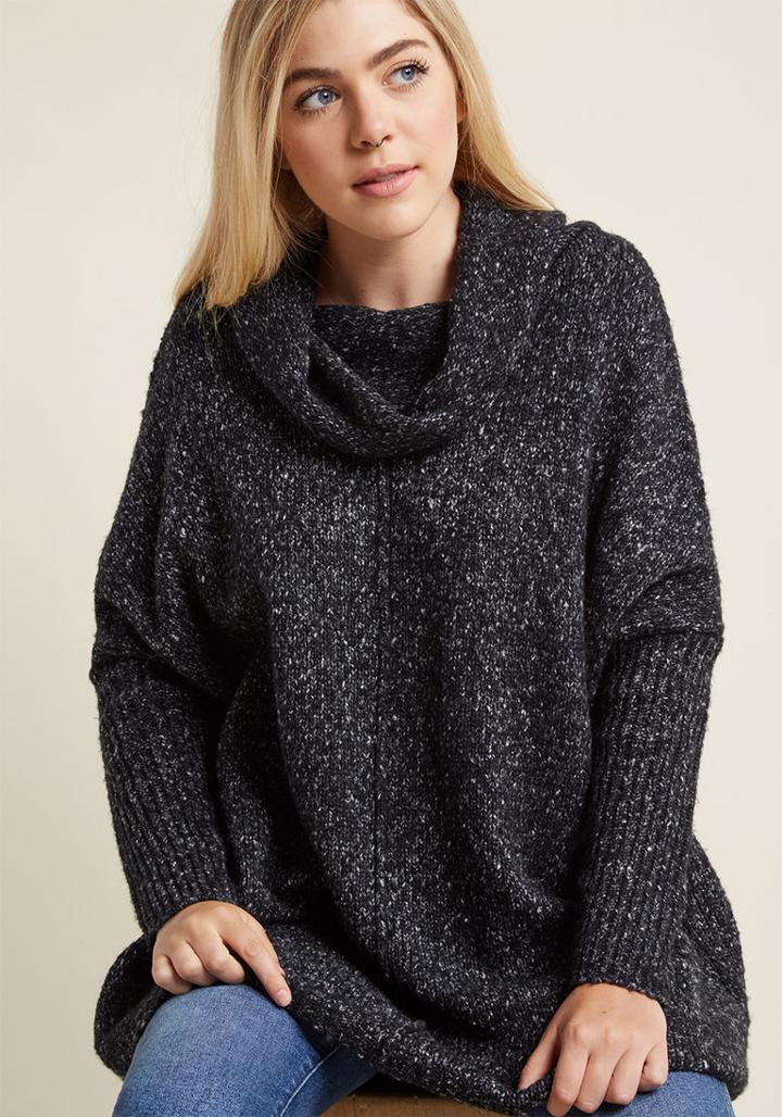 Modcloth Throw In The Cowl Sweater In Noir In Xs