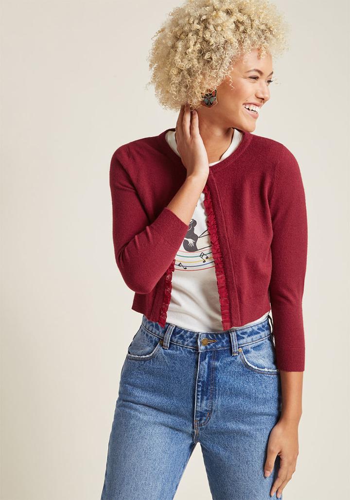 Modcloth Cropped Cardigan With Ruffle Trim In 3x
