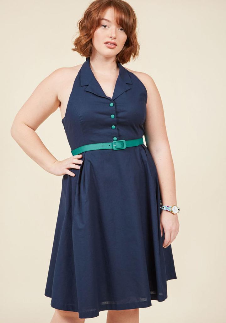 Modcloth Genuine Genius Halter Shirt Dress In Navy In S