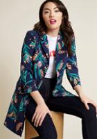 Modcloth Timeless Essence Car Coat In Navy Floral In M