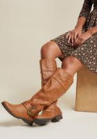 Modcloth Boldly Buckled Knee High Boot In Cognac In 10