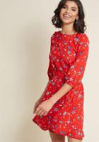 Modcloth Floral A-line Mini Dress In Red In S