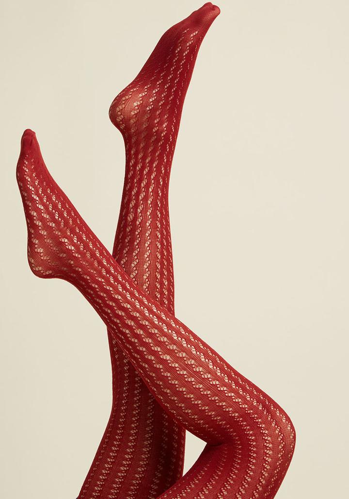 Modcloth The Strong, Silent Stripe Tights In Brick