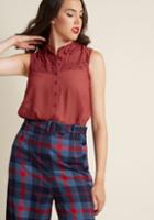 Modcloth Darling Doily Sheer Sleeveless Top In Brick In 1x