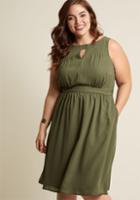 Modcloth Chiffon Keyhole A-line Dress With Pockets In Olive