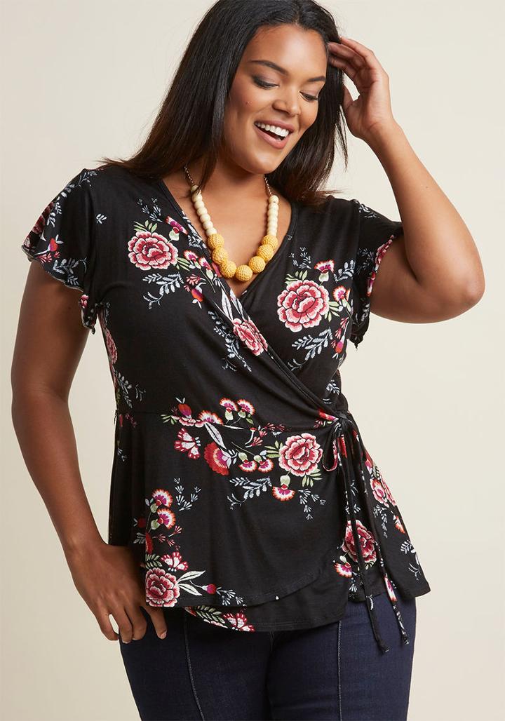 Modcloth Sweetest Surplice Wrap Top In S