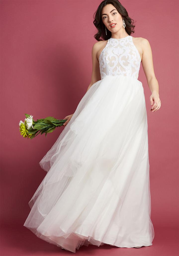 Modcloth A Glimmer Of Elope Maxi Dress In White In 6