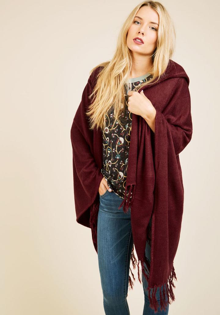 Modcloth Upstate Swank Shawl In Burgundy