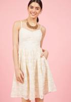 Modcloth Diamond Eyelet A-line Dress In Ivory