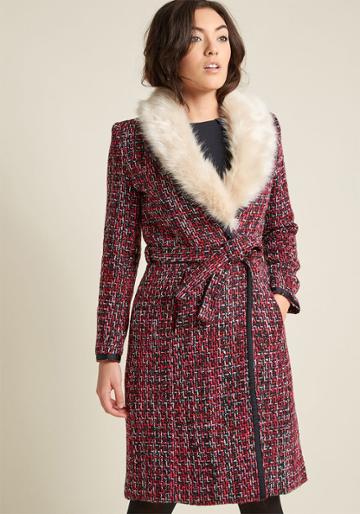 Feverlondon Fever London Tweed Statement Coat With Faux-fur Collar In 16 (uk)