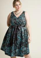 Modcloth Jacquard Fit And Flare Dress With Pockets In Vines In 2x