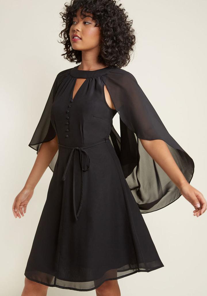 Modcloth Icing On The Cape A-line Dress In Black In 1x