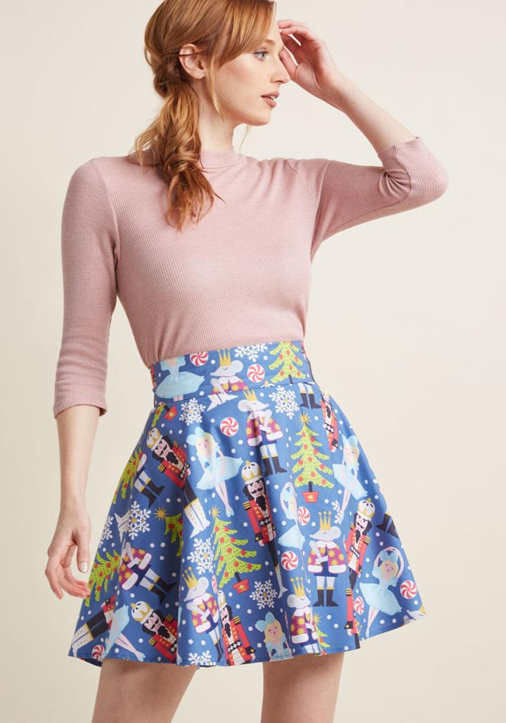 Modcloth Playful Feeling Skater Skirt In Snowy Ballet In L