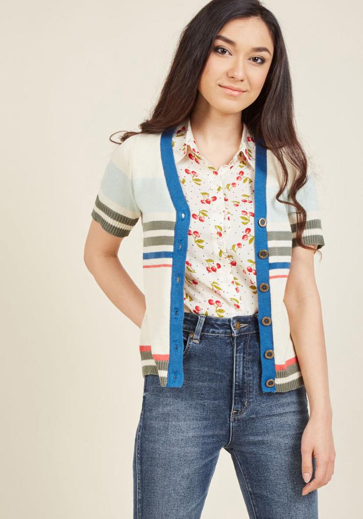 Modcloth Library Love Striped Cardigan In M