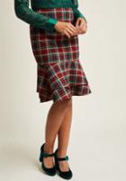 Modcloth Tiered Ruffle Pencil Skirt In Red Plaid In L