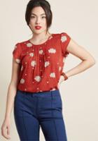 Modcloth Charmer In Charge Short Sleeve Top In Brick Floral In Xs