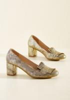Modcloth Action-minded Professor Block Heel In Gilt
