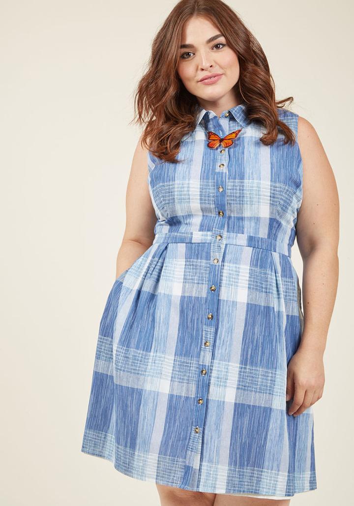 Modcloth Broadcast Coordinator Sleeveless Shirt Dress In Plaid In Xl