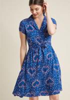 Modcloth Retro Collared Shirt Dress In Blue Hearts In 1x