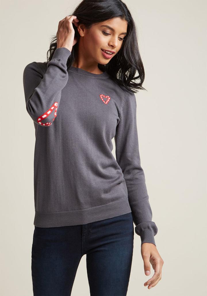 Modcloth Candy Cane Hearts Knit Sweater In 3x