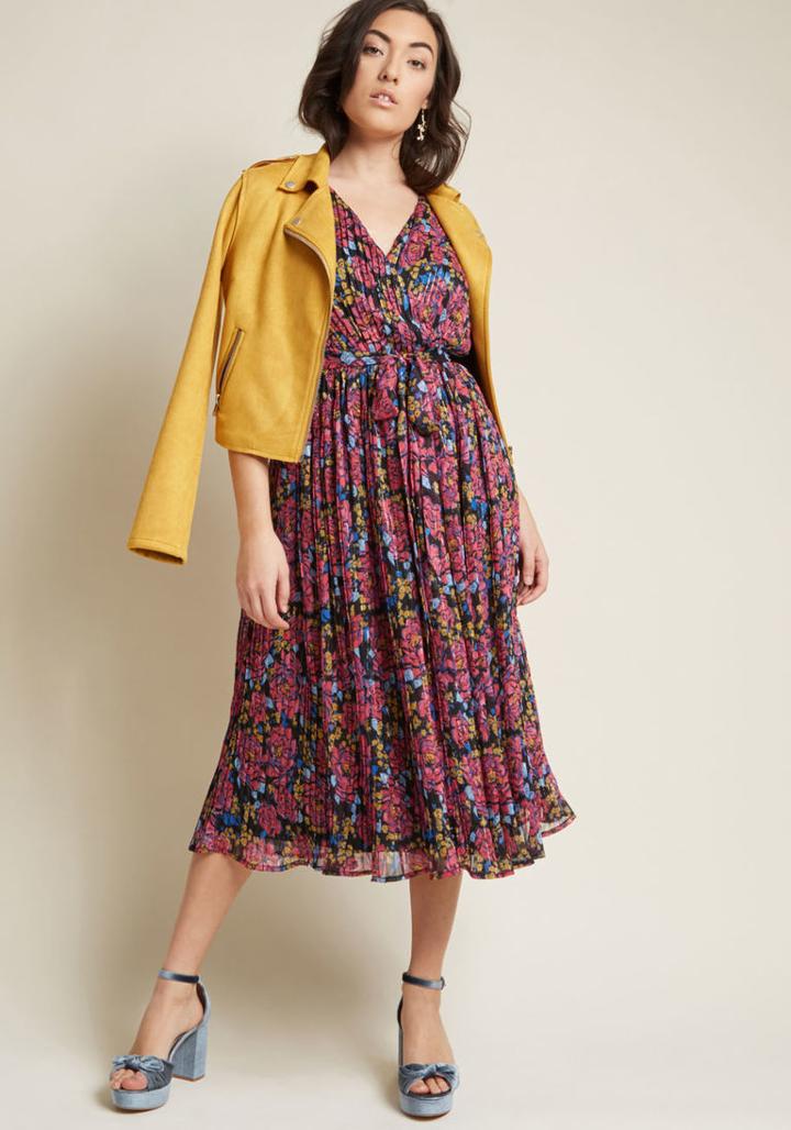 Modcloth Chiffon Midi Dress With All-over Pleats In S