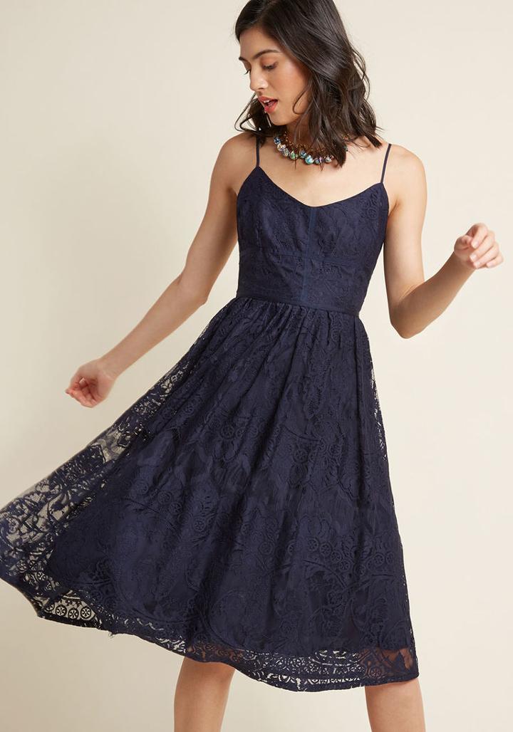 Bbdakota Strike It Lovely Lace Midi Dress In Navy