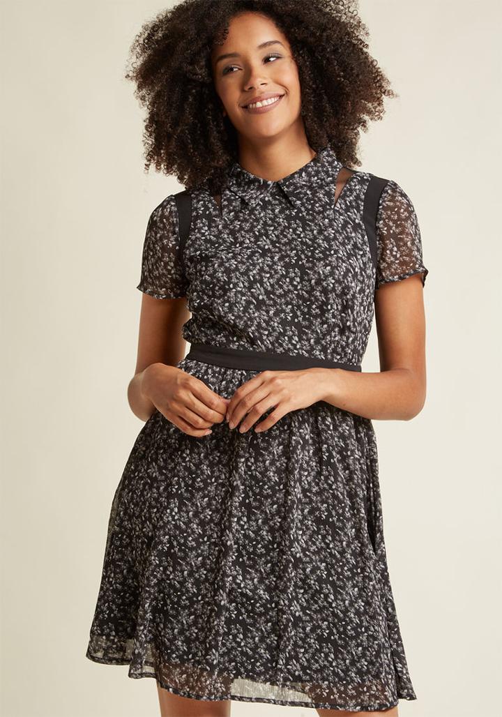 Modcloth Mesh Detail A-line Shirt Dress In Floral In Xxs