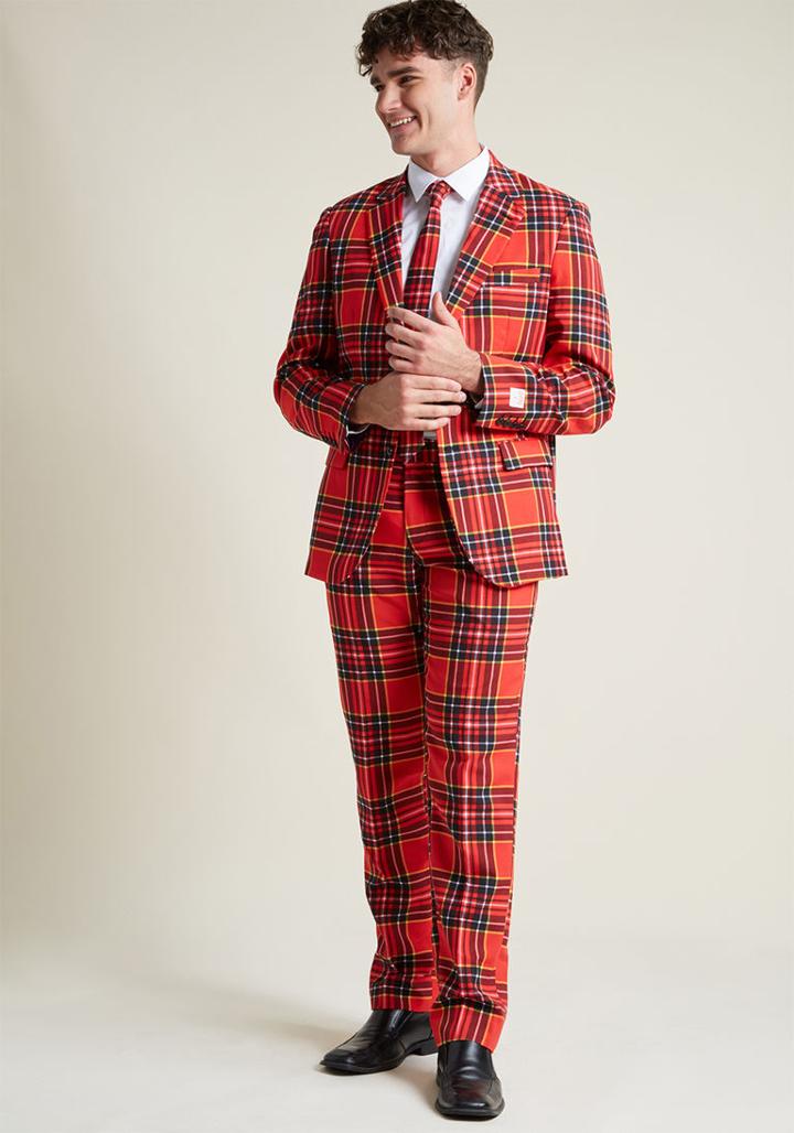 Modcloth Plaid For Business Men's Suit In 48