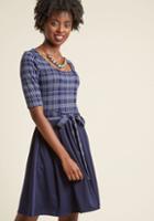 Modcloth In The Very Near Twofer A-line Dress In Navy Grid