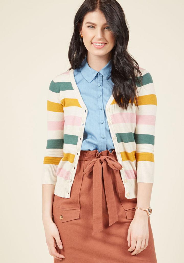 Charter School Cardigan In Subdued Stripes In 2x