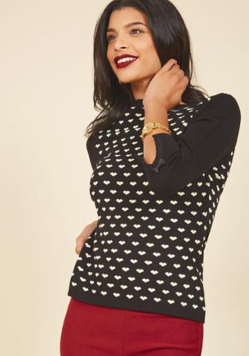 Modcloth Up To Parisienne Sweater In Black Hearts