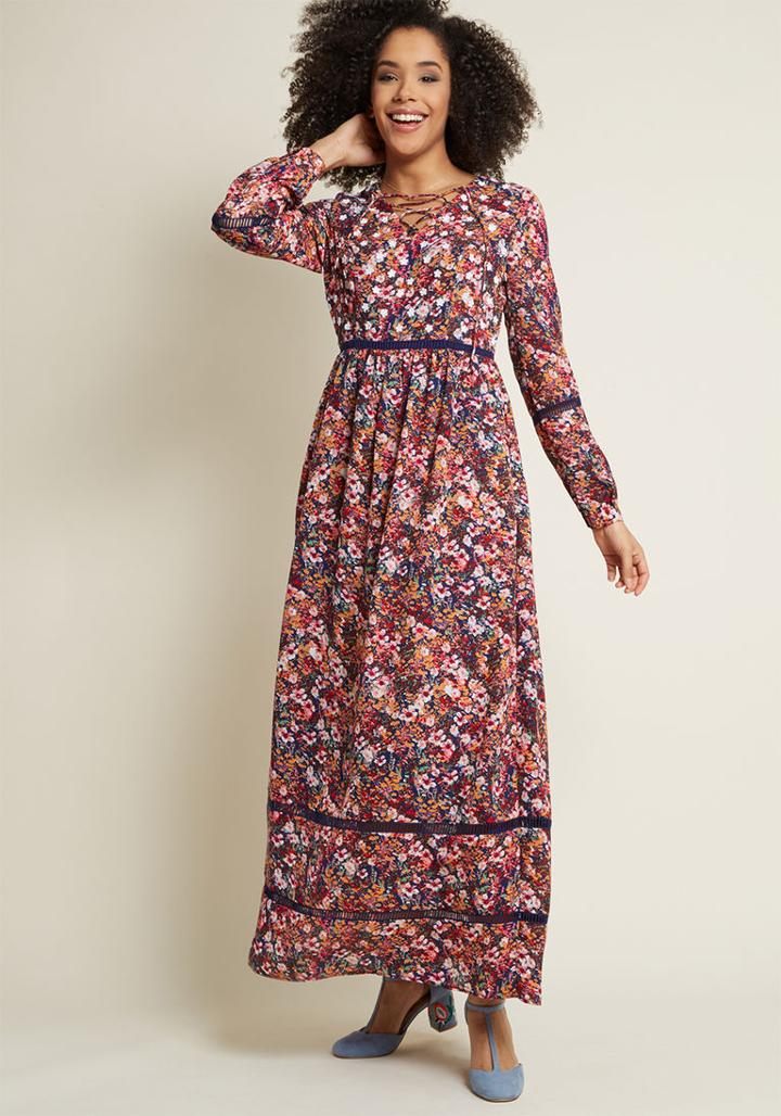Modcloth Ravishing Matters Floral Maxi Dress In L