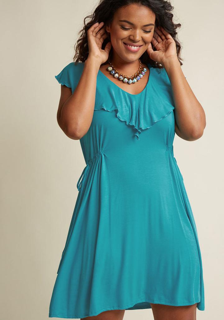 Modcloth Ruffle Front Knit Dress In Aqua In 3x