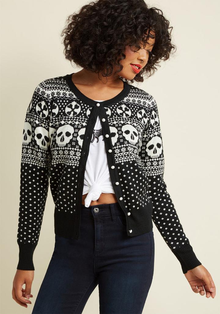 Hellbunny Hell Bunny Happy Skull-idays Cardigan In Snow In S