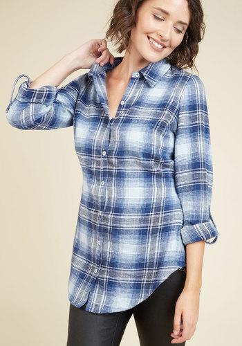  Stick To The Flannel Button-up Top In Blue In Xxs
