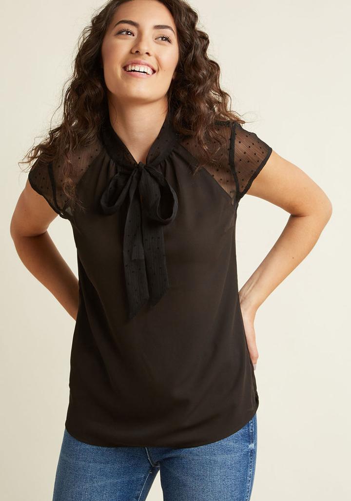 Modcloth Chiffon Tie-neck Top With Sheer Sleeves In 4x