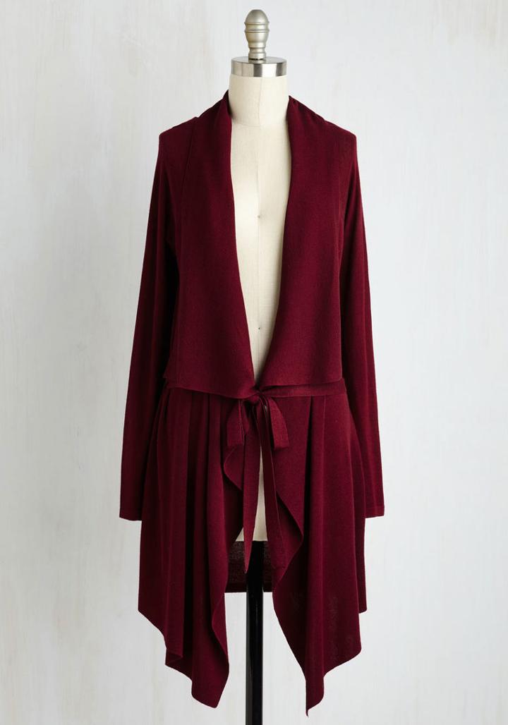 Modcloth Swishin' And Hopin' Cardigan In Merlot In M/l