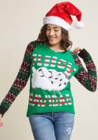 Modcloth Season's Pleasings Knit Sweater And Hat Set In Santa In 1x
