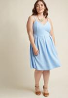 Modcloth V-neck Pleated A-line Dress In Frost