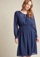 Modcloth Clip Dot Long Sleeve Dress In Blue In Xl