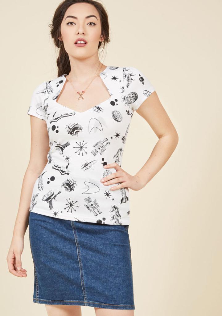 Modcloth Ooh La La Lady Knit Top In Space Cadet In 3x