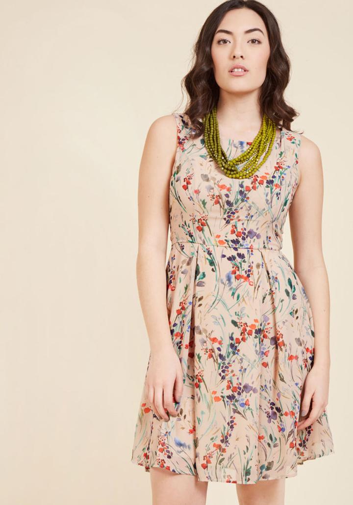 Modcloth I Rest My Grace A-line Dress In Beige Bloom