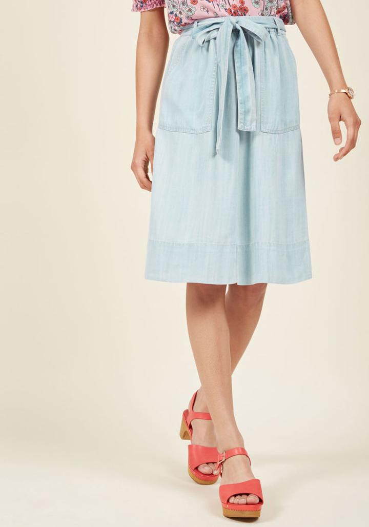 Modcloth Charming In Chambray Midi Skirt In M