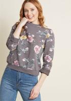 Modcloth Famously Feminine Floral Sweatshirt In Grey In L