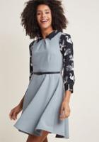 Modcloth Lucky Sleeveless Belted Fit And Flare Dress In Grey In 4x