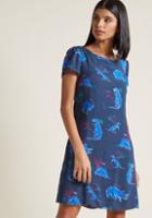Modcloth Always On The Way Easy Fit Dress In Dinosaur In L