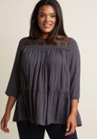 Modcloth Breezy Boho Top With Lace Accents In Grey In 4x