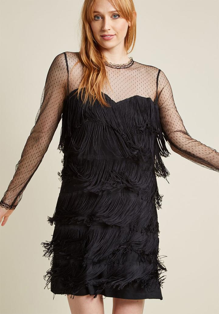 Hellbunny Hell Bunny Fab Fringe Long Sleeve Dress In 4x
