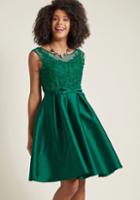 Modcloth Fit And Flare Dress With Lace Bodice In Green In Xl