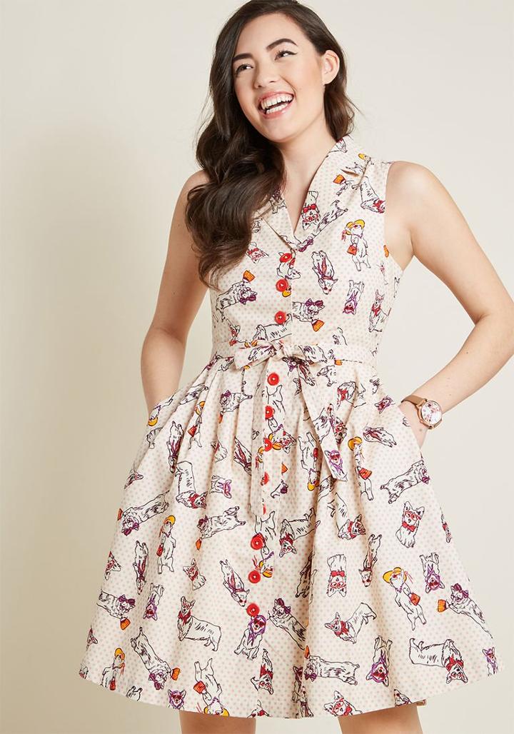 Modcloth Community Brunch Shirt Dress In Corgis In 1x